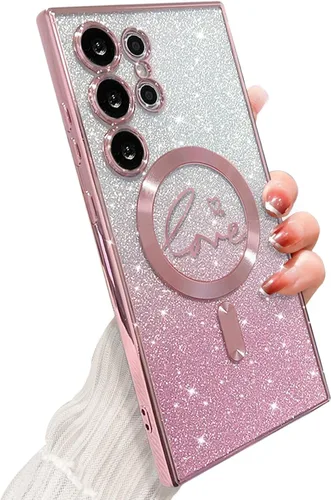 Miniatura 58 de ZONRW - Funda para Samsung Galaxy S22 Ultra magnética, para mujeres y niñas, cubierta trasera suave, lujosa, con corazón de amor, bling, degradado