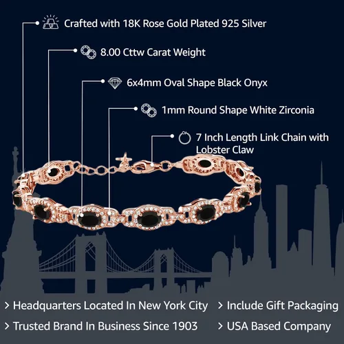 Miniatura 55 de Gem Stone King 18K Rose Gold Plated Silver Oval Gemstone Birthstone Tennis Bracelet For Women Oval 6X4MM 7 Inch With 1 Inch Extender Fine
