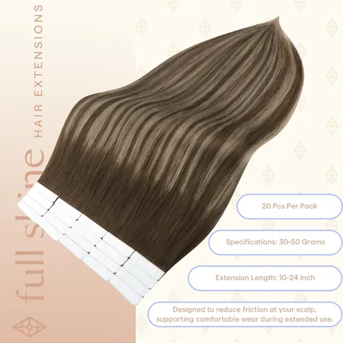 Miniatura 3 de Full Shine - Extensiones de cabello humano real con cinta adhesiva de 18 pulgadas, cabello humano balayage, color 4 que se desvanece a rubio