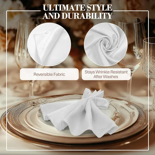 Miniatura 3 de Ultimate Textile -1 docena - Reversible Shantung Satin - Majestic - Servilletas de tela Majestic de 17 x 17 pulgadas, color blanco