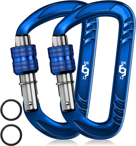 Miniatura 24 de Rhino Produxs 12kN (2697 lbs) Heavy Duty Carabiner Clips, for Securing Pets, Outdoor, Camping, Hiking, Hammock, Dog Leash Harness, Keychains Bloqueo