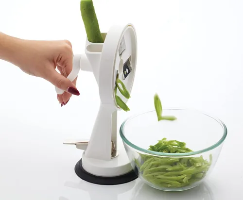 Miniatura 5 de KitchenCraft Rotary Runner - Cortador de frijoles (9.1 in, con ventosa, en caja de regalo, acero inoxidable y plástico, blanco/negro)