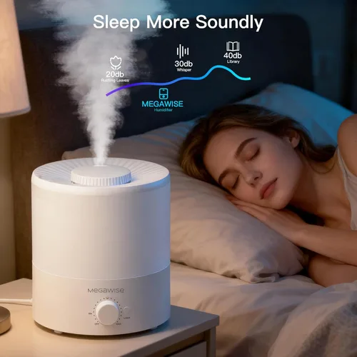 Miniatura 5 de MEGAWISE - Humidificador elegante de 1,5 L para dormitorio, bebé, planta, humidificadores ultrasónicos de bruma fresca de 24 dB, luz nocturna