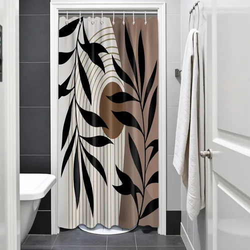Miniatura 38 de Cortina de ducha bohemia en negro y gris, cortinas de ducha modernas de mediados de siglo negro y gris para baño, juego de tela impermeable