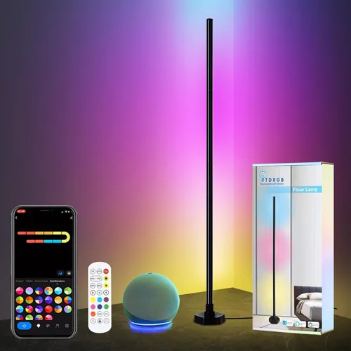 Lámpara de pie LED, lámpara de esquina compatible con Alexa, lámpara de pie RGB de esquina con sincronización de música, 16 millones de colores DIY