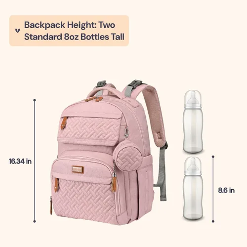 Miniatura 2 de BabbleRoo Mochila para pañales – Bolsa de pañales grande de viaje para bebé con cambiador, bolsas de bebé impermeables para mamá y papá, bolsas Rosa