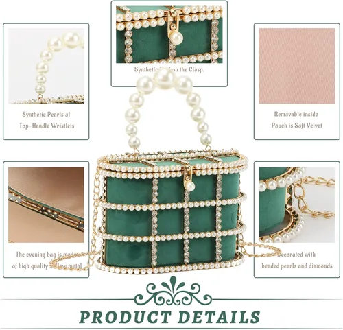 Miniatura 5 de Lanpet Bolso de noche para mujer, bolso de mano de metal con cristal para boda, baile de graduación, fiesta de cumpleaños