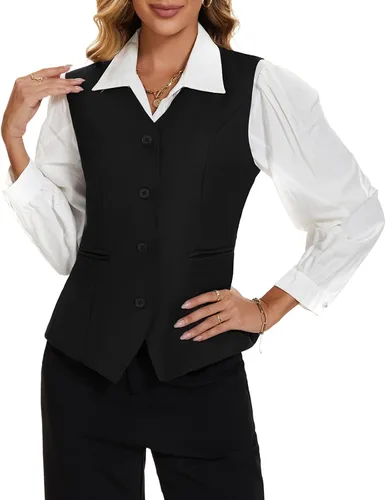 Miniatura 2 de MINTLIMIT Chaleco para mujer, totalmente forrado, con botones, cuello en V, formal, con bolsillos