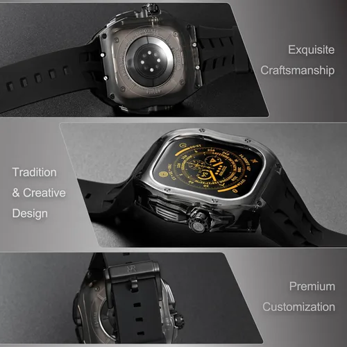Miniatura 5 de Funda y correa resistentes de diseño translúcido compatible con Apple Watch Ultra 3/2/1 de 1.732 pulgadas, lujosa, transparente, militar, protector