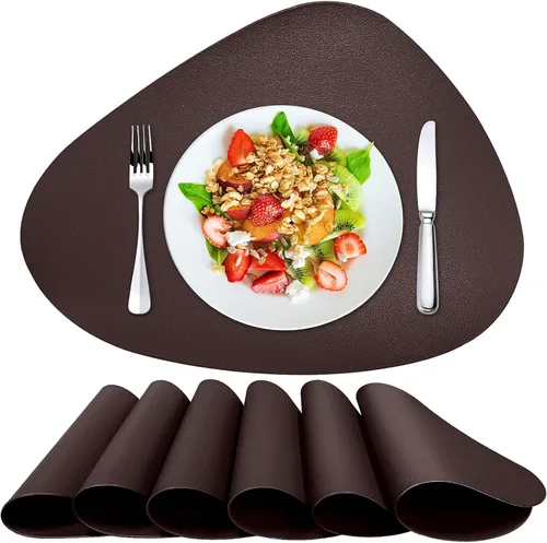 Miniatura 15 de Herda Juego de 6 manteles individuales para mesa de comedor, de piel sintética, lavables, manteles individuales para mesa redonda, para cocina, Gris