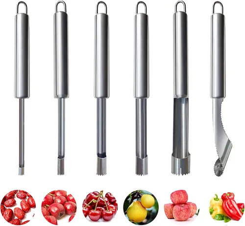 Juego de descorazonador y descorazonador de frutas y verduras multifunción de acero inoxidable y removedor de picaduras para manzana, pera, cereza,