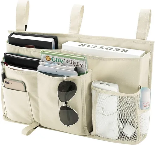 Miniatura 19 de Bseash Organizador de litera, organizador de cama colgante para mesita de noche, bolsa de almacenamiento con 4 bolsillos y 2 ganchos