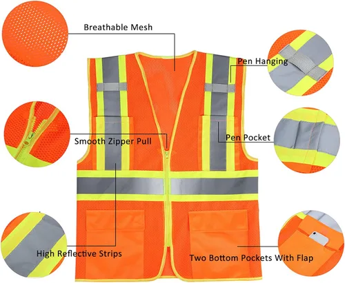 Miniatura 3 de Chaleco de seguridad reflectante de alta visibilidad con cierre y bolsillos O/Y Naranja