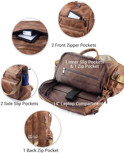 Miniatura 3 de Mochila de cuero para mujer, diseño de moda, bolsa de hombro convertible con borlas, Marrón, Mochilas Tote