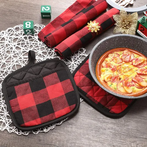 Miniatura 3 de 6 soportes para ollas de San Valentín a cuadros con bolsillo, almohadilla clásica de granja, de tela a cuadros, aislamiento térmico, para cocina