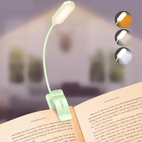 Miniatura 9 de Gritin Luz de libro recargable de 16 LED para leer en la cama, cuidado de los ojos, 3 temperaturas de color, brillo de atenuación continua, 80 horas