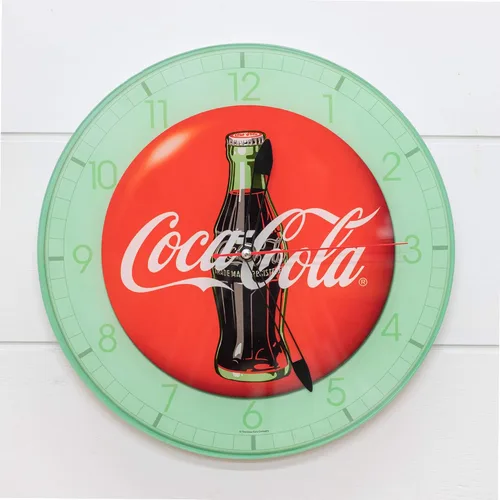 Miniatura 2 de Mark Feldstein & Associates Botella de Coca Cola Redondo Vintage Botón Rojo Logo 12 x 12 Reloj de Pared de Vidrio