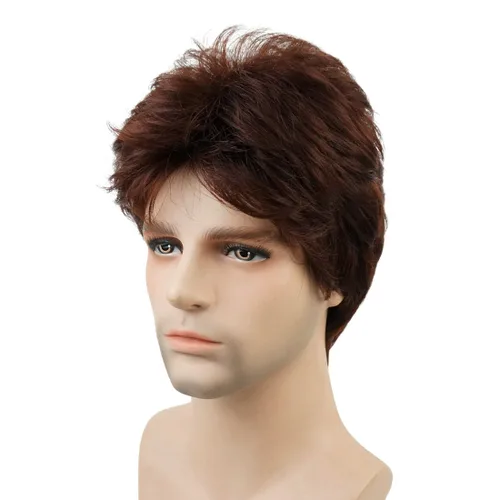Miniatura 11 de Lydell Peluca de cabello sintético sintético corto natural para hombres (marrón ceniza medio)