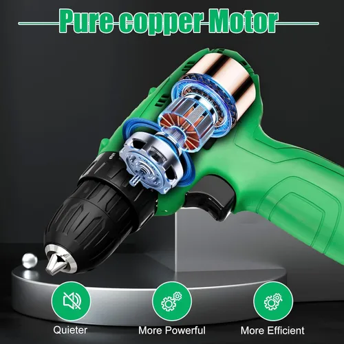 Miniatura 4 de Tegatok Juego de Taladro Inalámbrico, Juego de Taladro Eléctrico de 12V con Batería y Cargador, Brocas de Taladros Eléctricos, Mandril sin Llave