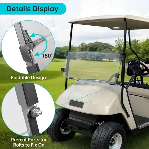 Miniatura 6 de 10L0L Parabrisas para carrito de golf EZGO TXT a gas y eléctrico 1995 en adelante, plegable, anti-UV y resistente a los impactos, Transparente