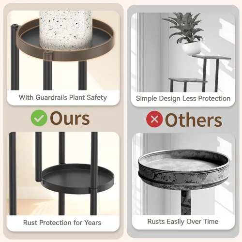 Miniatura 5 de LASZOLA Soporte para plantas de 7 niveles en negro, para interiores, soporte para macetas de metal resistente, organizador moderno y estrecho, torre
