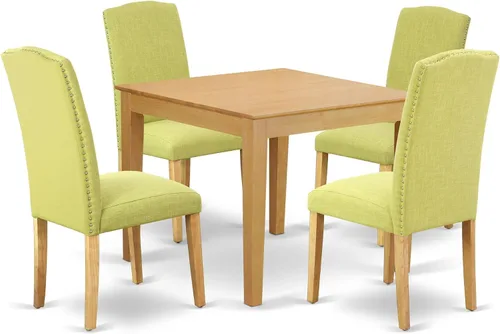 Miniatura 15 de East West Furniture OXEN5-LWH-06 - Juego de mesa de comedor moderno de 5 piezas, incluye una mesa cuadrada de madera y 4 sillas Parson tapizadas