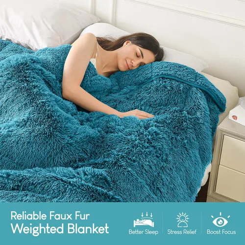 Miniatura 2 de Cottonblue Manta con Peso de 20 libras, Piel Sintética Reversible de Lujo Suave Pelo Largo Cálida Manta Pesada 60x80 pulgadas, Cálida Elegante Manta