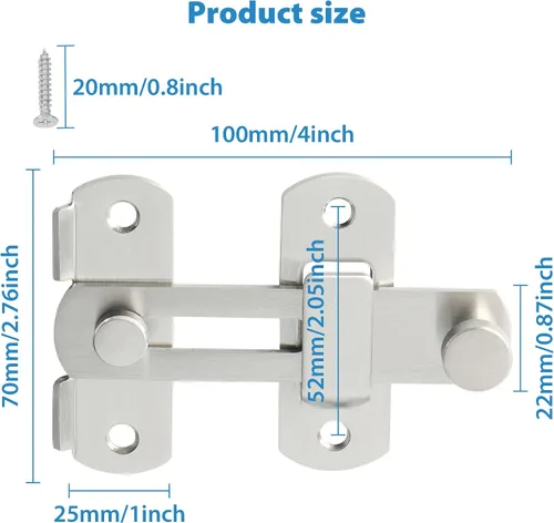 Miniatura 3 de Alise Pestillos de puerta abatible de 4 pulgadas, cerradura de puerta de seguridad para valla de madera de granero, puertas francesas correderas