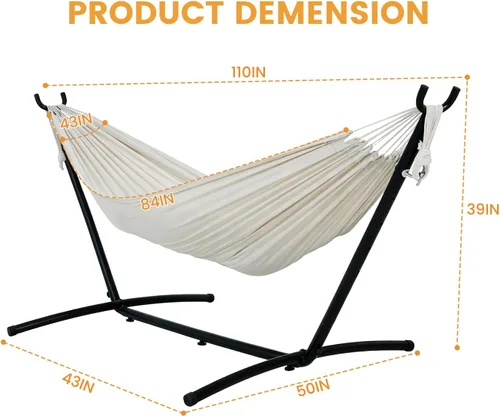 Miniatura 3 de Lazy Daze Hammocks Hamaca doble con soporte de acero de 9 pies que ahorra espacio, incluye funda de transporte portátil, capacidad de 450 libras