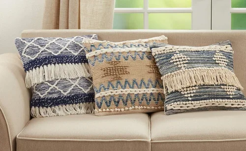 Miniatura 5 de SARO LIFESTYLE Almohada Chindi de múltiples texturas con relleno de poliéster, natural, 18