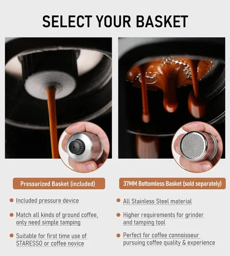 Miniatura 5 de STARESSO - Máquina portátil manual de café espresso, con espuma espesa y gruesa, minicafetera para cápsulas de café molido y Nespresso, para viajes
