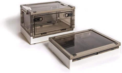 Miniatura 5 de Paquete de 3 contenedores de almacenamiento de apertura lateral, tapa apilable plegable, fácil de ordenar con caja de almacenamiento, ideal