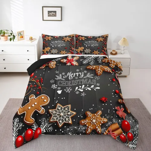 Miniatura 15 de Erosebridal Juego de edredón de Papá Noel tamaño matrimonial para niños y niñas, edredón de plumón de Feliz Navidad, juego de ropa de cama