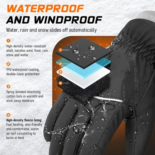 Miniatura 3 de Guantes de invierno impermeables, pantalla táctil térmica, clima frío, esquí, nieve, guantes cálidos a prueba de viento para ciclismo, correr