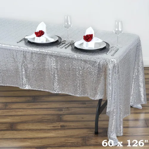 Miniatura 2 de Tableclothsfactory Luxury Collection Duchess - Mantel rectangular de lentejuelas, 60 x 126 pulgadas, color plateado