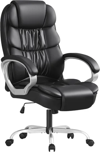 Furmax Silla de oficina de cuero con respaldo alto, silla de oficina ejecutiva ergonómica, silla giratoria de escritorio para computadora, soporte