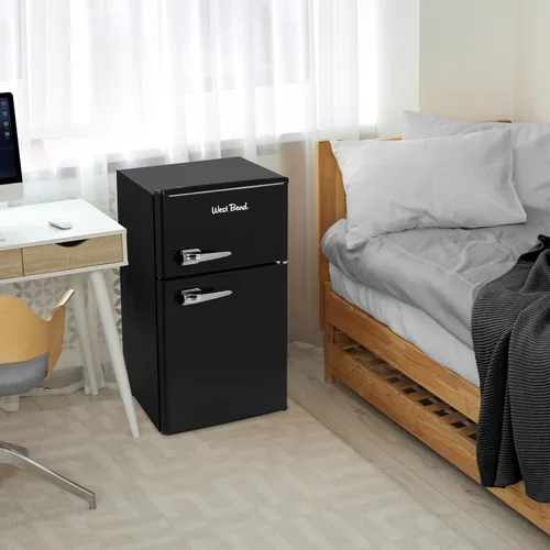 Miniatura 8 de West Bend - Mini refrigerador con congelador para dormitorio, oficina, bar o dormitorio, refrigerador compacto retro con estantes de vidrio