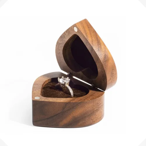 Miniatura 4 de Caja de anillo de madera de nogal en forma de corazón, organizador de pecho de joyería, aretes, moneda, caja de presentación de madera, caja
