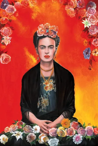 New York Art Publishing Frida Kahlo Póster (pintura) impreso en papel, 24x36 pulgadas, meditación con flores, envío desde los Estados Unidos