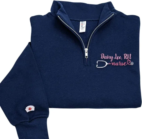 Miniatura 21 de COUPLEHOODIES - Sudadera de enfermería bordada con nombre, personalizada, con cremallera de un cuarto, regalo para asistente de enfermería