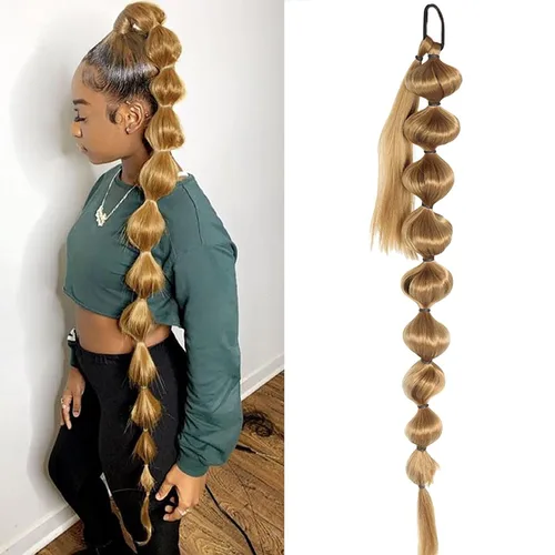 Miniatura 13 de Extensión de cola de caballo de trenza larga con lazo elástico, 1 unidad, extensiones de cabello sintético lacio y elegante envolvente para mujer