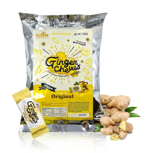 Miniatura 17 de Fusion Select Caramelos masticables de jengibre - Dulces delicias confitadas suaves de Indonesia - Promueve el alivio de las náuseas matutinas