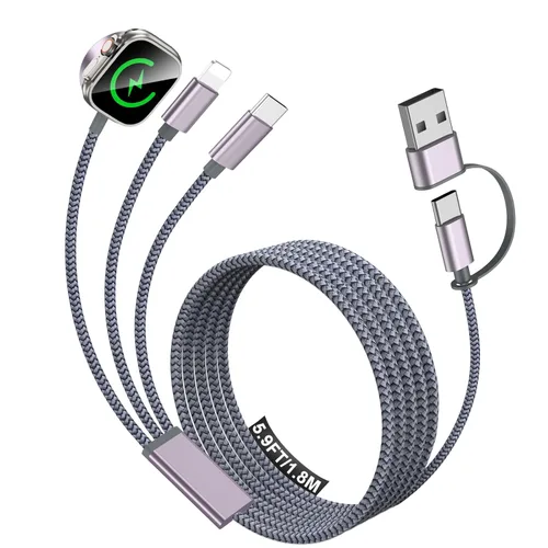 Miniatura 11 de Esenciales de viaje para cargador de Apple Watch, cargador de iPhone, cable de carga múltiple 3 en 1 tipo C/Lightning/magnético con bloque