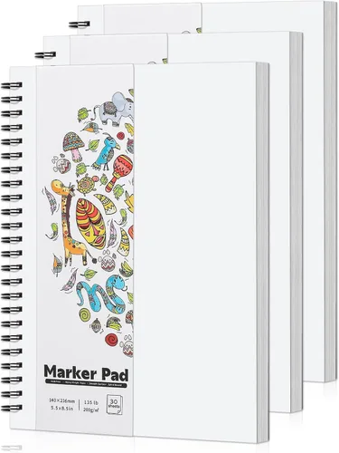 Miniatura 10 de Bloc de papel marcador de 135 libras/7.05 oz/m², 8.3 x 8.9 pulgadas, bloc de bocetos a prueba de sangrado, 30 hojas de papel de arte en espiral