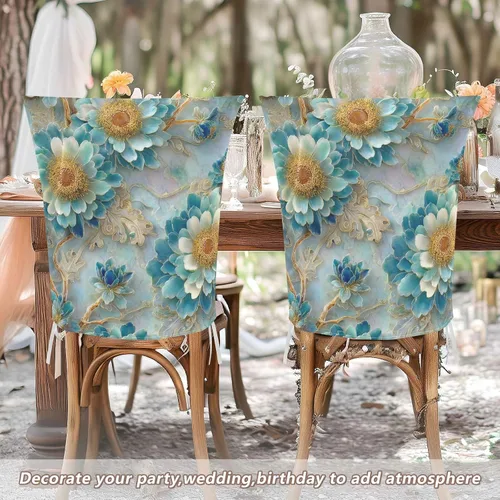 Miniatura 5 de Elegant Blue and White Flower Chair Slipcovers Soft for Home Dining Room Decor Set of 2 Decor Party Chair Covers forro para sillas de comedor 2