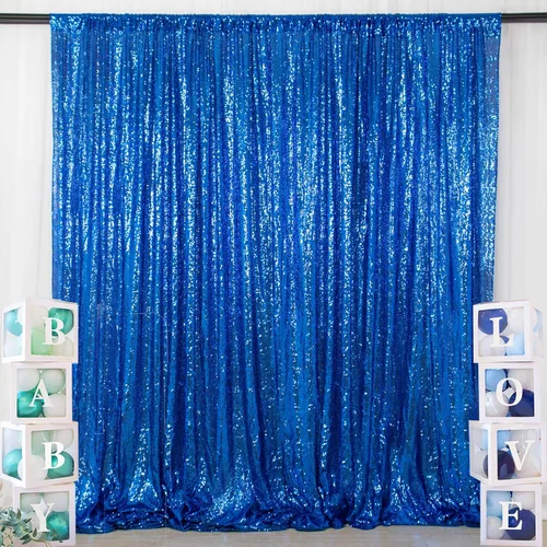 Miniatura 7 de ShinyBeauty Telón de fondo de lentejuelas 6FTx6FT azul real boda fondo de tela brillante para baby shower, evento de fiesta - cabina de fotos pared