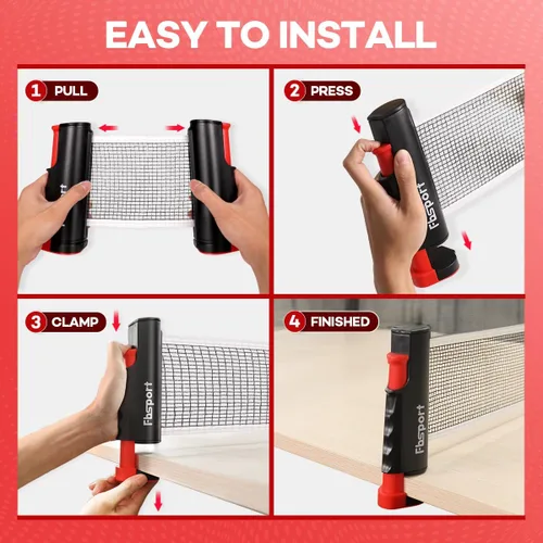 Miniatura 6 de FBSPORT Set de palas de ping pong, juego de tenis de mesa con 4 raquetas y 8 bolas, red retráctil con bolsa de almacenamiento - accesorios de pala 4