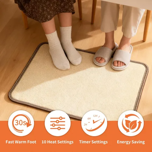 Miniatura 5 de Tapete grande con calefacción, calentador de pies debajo del escritorio, 10 niveles de temperatura y temporizador de apagado automático, ahorro