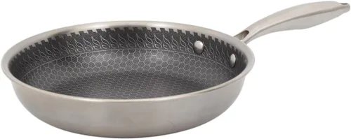 universal Sartén de acero inoxidable de tres capas de 9.4 pulgadas + tapa de vidrio, superficie antiadherente para una cocina más saludable,