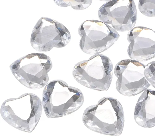Miniatura 22 de MECCANIXITY 20 piezas de diamantes de imitación acrílicos de corazón de 0.787 pulgadas (0.787 in) con parte trasera plana, gemas de plástico
